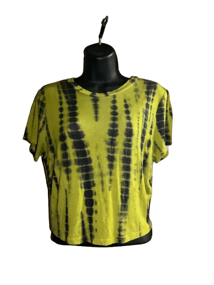 Green and Black Tie Dye Short Sleeve Crop Top - 1X