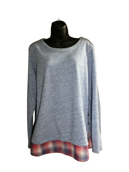 Blue and Plaid Print Layered Long Sleeve Top - M
