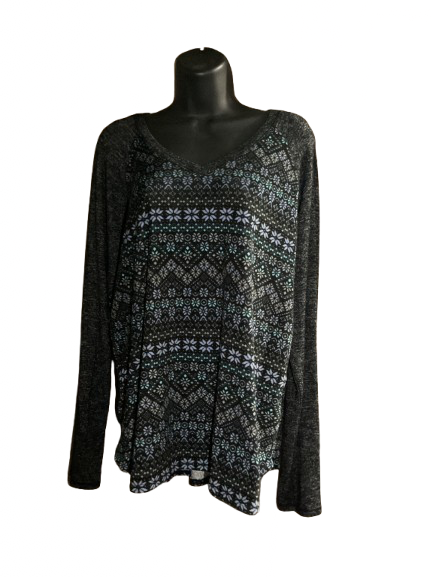 Black and Blue Abstract Print Long Sleeve Top - L