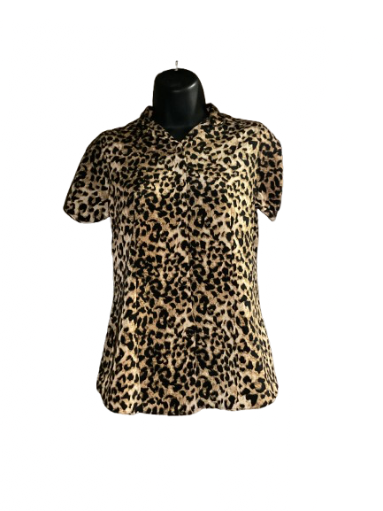 Cheetah Print Short Sleeve Button Up Top - S