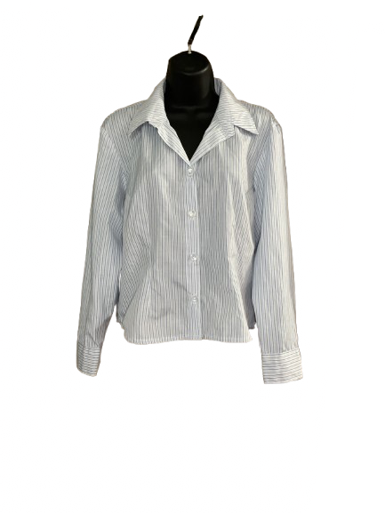 Blue and White Striped Long Sleeve Button Up Shirt - M
