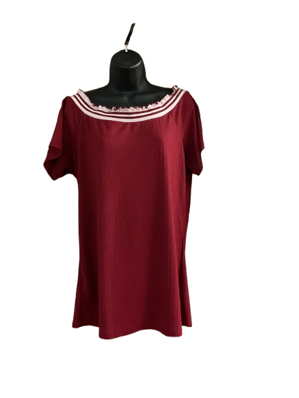 Burgundy & White Off The Shoulder Top - 3XL