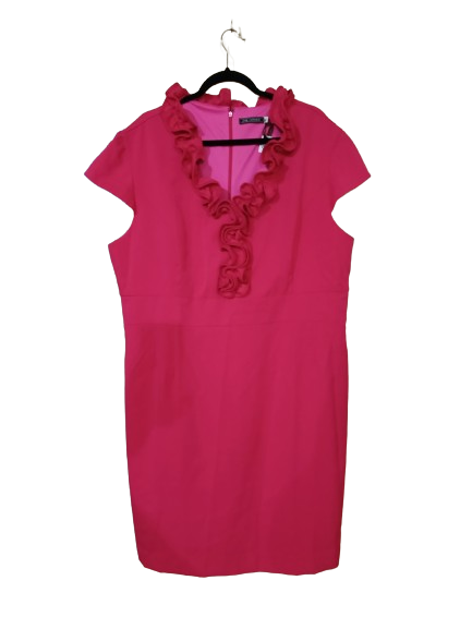 Pink Cap Sleeve Dress with Ruffled Neckline - 4X