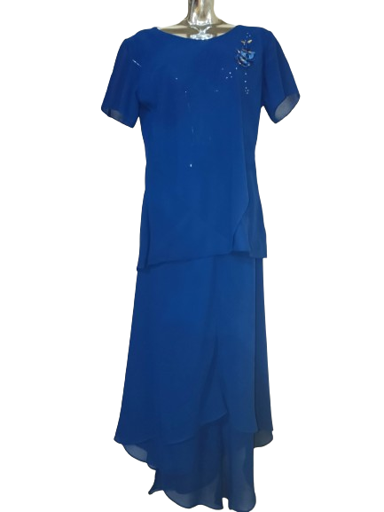 Blue Skirt Suit with Embroidered Detail - M