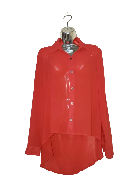Orange Long Sleeve Sheer Shirt with Cutout to the Back - M