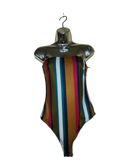 Multicoloured Stripe Strapless Thong Bodysuit - M