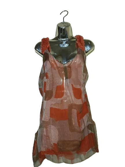 Orange &amp; Gold Abstact Print Racerback Top - M