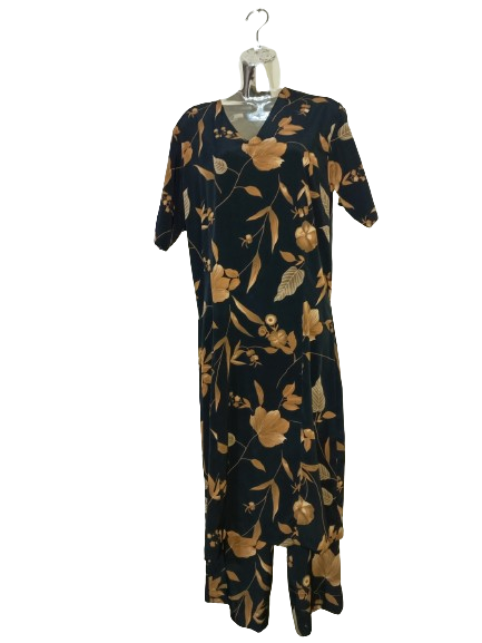 Black &amp; Brown V Neck Dress/ Pants Suit - M