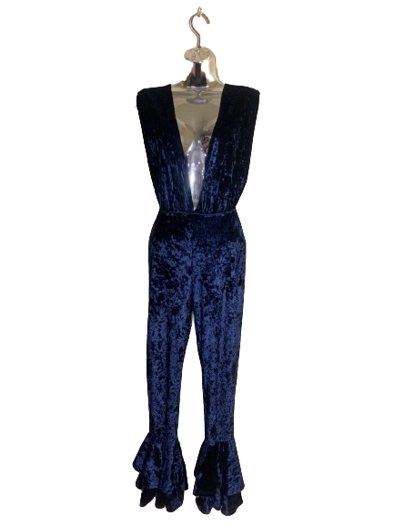 Navy Blue Velvet Jumpsuit - S