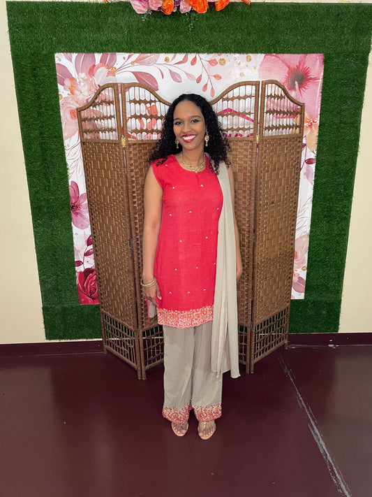 Red &amp; Taupe Shalwar - S