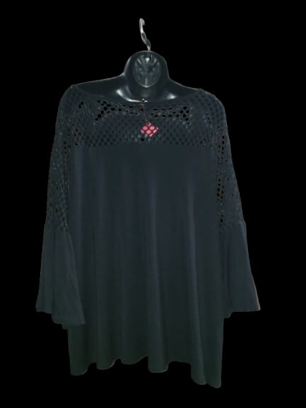 Black,Netted Top,Long Sleeve - 2X