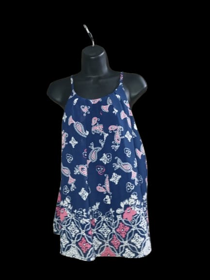 Blue and Pink Abstract Print Sleeveless Top -M
