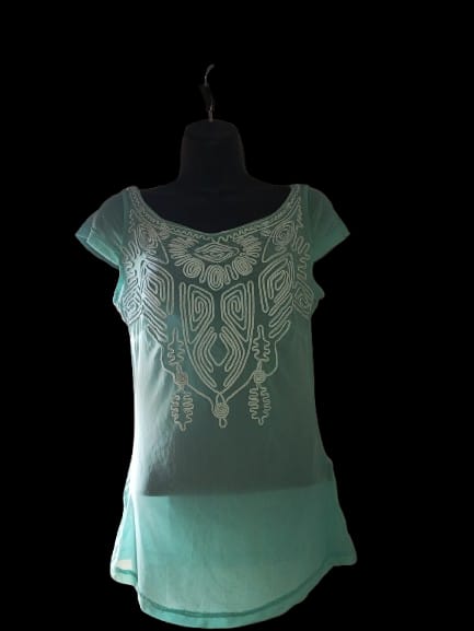 Teal, Abstract, Short Sleeve Top - M