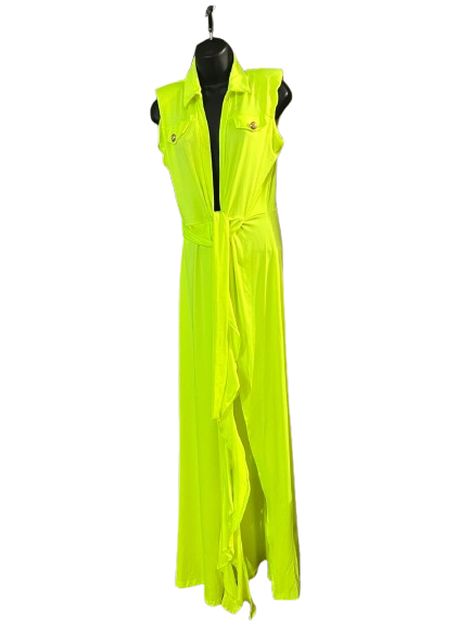 Neon- yellow long sleeveless dress-L