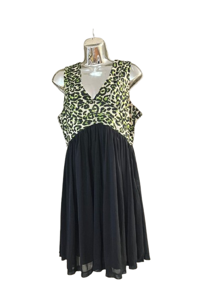 Green and Black Leopard Print Top Sleeveless Dress - L