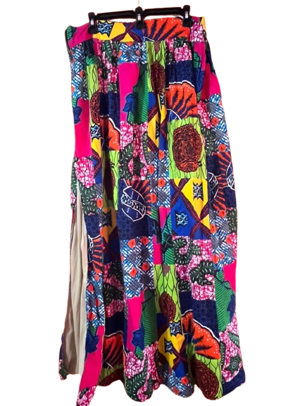 African Print Colourful Skirt with a Slit to the Side,L