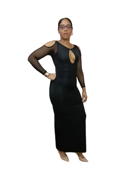 Black Long Sleeve Fitted Maxi Dress - M