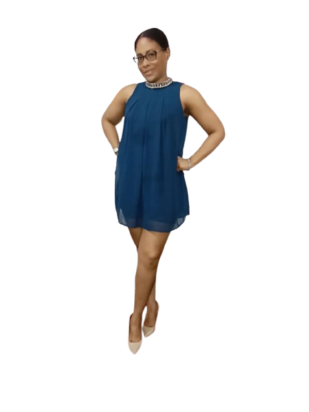 Navy Blue Sleeveless A-line Mini Dress - M