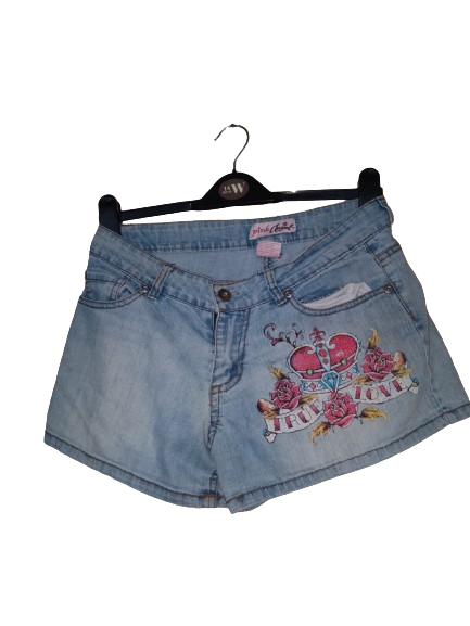 Light Wash Pink Angels Denim Shorts - L/XL