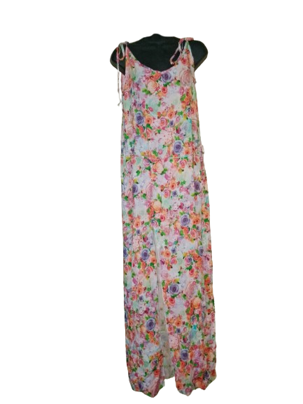 Floral Maxi Dress with Front Slits - M