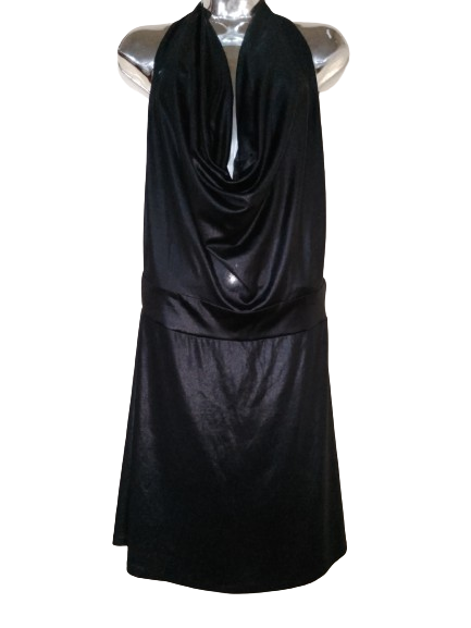 Black Double Zero Halter Open Back Dress - L