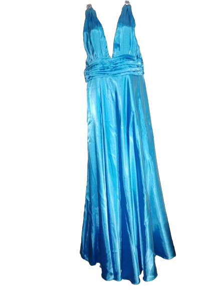 Blue Silk Formal Sleeveless Long Dress W Ruffles  - L