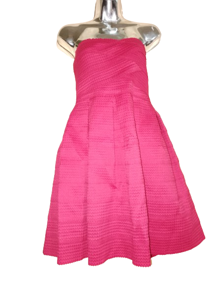 Bright Red Honey Pinch Strapless Pleated Dress - L