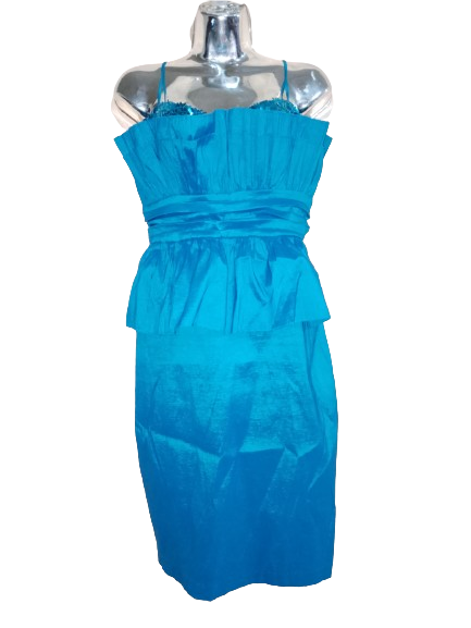 Turquoise Thin Strap Formal Dress W Ruffle &amp; Sequence - L