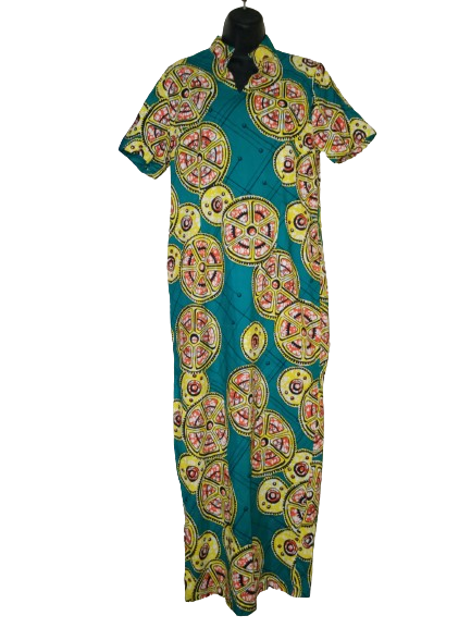Turquoise &amp; Yellow Afrinspiration African Wear Dress W Pockets - M/L (NEW)