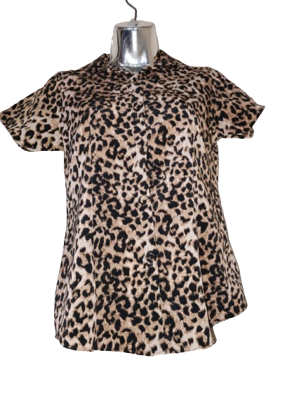 Leopard Print Short Sleeve Button Up Shirt - S