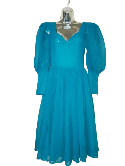 Turquoise 3/4 Sleeve Frilled Dress - M/L