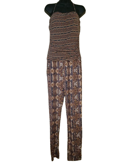 Brown &amp; Blue Halter Jumpsuit - M