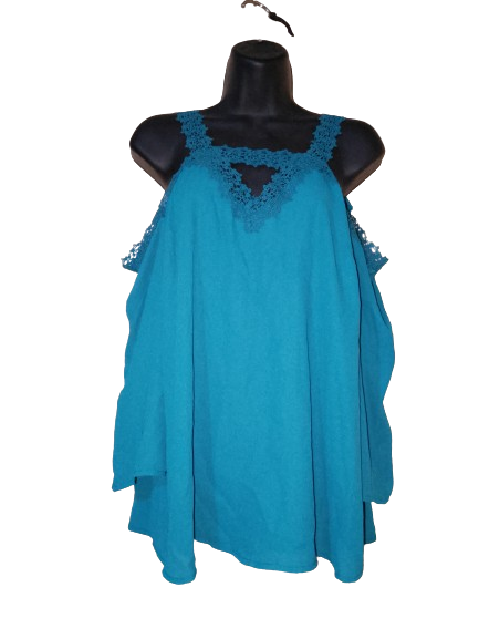 Turquoise Cold Shoulder 3/4 Sleeve Top - M