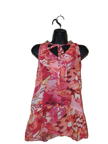 Multicolored DO &amp; BE Sheer Sleeveless Top W Tie - M
