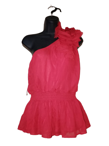 Red Cold Shoulder W Flower Top  - L
