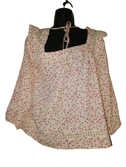 Pink &amp; Cream Flower Long Sleeve Top W String - L