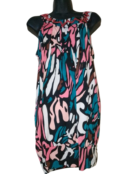 Multicolored Sleeveless Top W Frill Neck Line - L