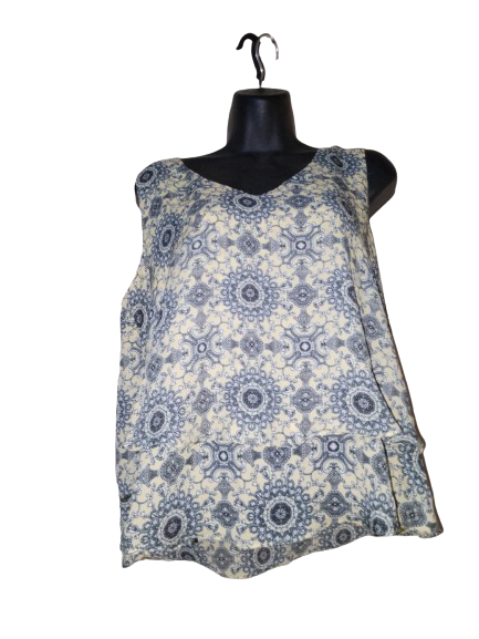 Blue &amp; Cream Sleeveless Mandela Print Top - L