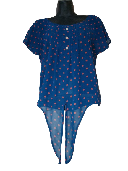 Blue &amp; Orange Short Sleeve Top W Tie - L