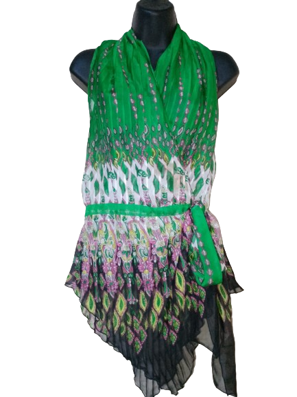 Green, Purple &amp; White Yuka Sheer Sleeveless Top - L