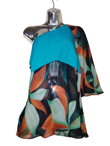 Multicolored Sheered Cold Shoulder Top - M