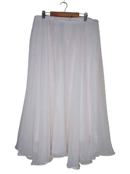 White Ruffle Silk Mesh Skirt- L
