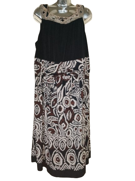Black, Brown & Beige Sleeveless Dress - 2X