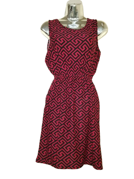 Red & Black Stripped Sleeveless Dress W Pockets - S