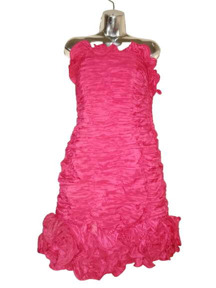 Pink 'DDNY' Frilled Rose Strapless Dress - S
