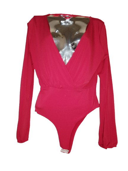 Red 'Topia' Criss Cross Long Sleeve BodySuit - L