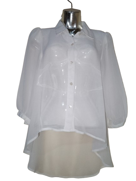 White Sheer 'Tramp' Long Sleeve Button Up Top - M