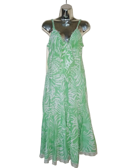 Green & White 'Vasna' Thin Strap Dress W Tie - S
