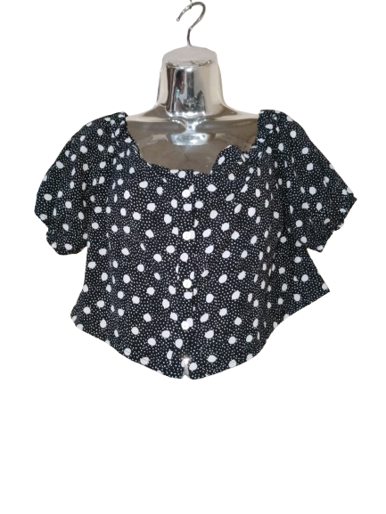 Black & White 'Second Script' Crop Top - L