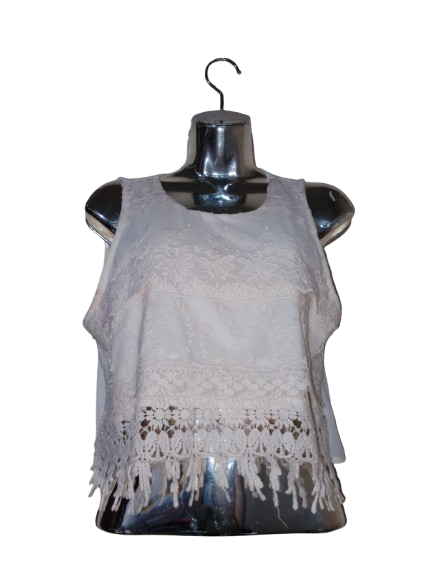 Cream 'Iris' Sleeveless Floral Crop Top - L